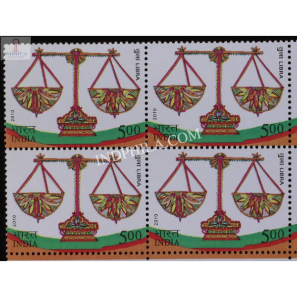 India 2010 Astrologicalsigns Libra Mnh Block Of 4 Stamp