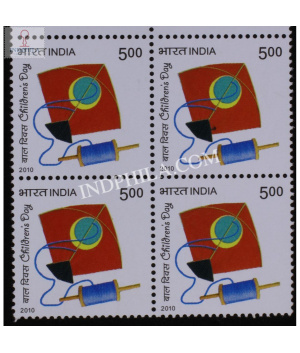 India 2010 Childrens Day Kites Mnh Block Of 4 Stamp