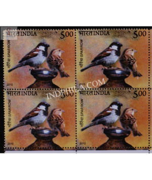 India 2010 Pigeon And Sparrow Sparrow Mnh Block Of 4 Stamp