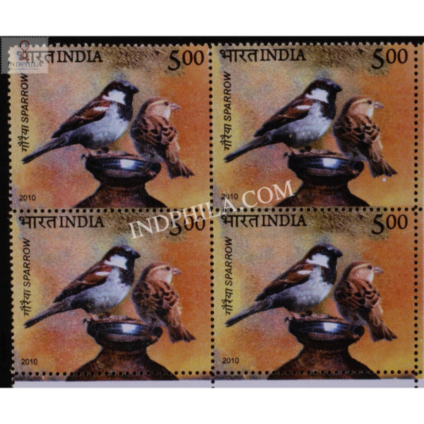 India 2010 Pigeon And Sparrow Sparrow Mnh Block Of 4 Stamp