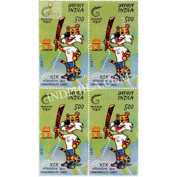 India 2010 Xix Common Wealth Games Queens Baton Relay S1 Mnh Block Of 4 Stamp