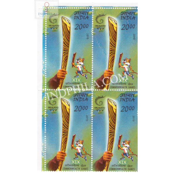 India 2010 Xix Common Wealth Games Queens Baton Relay S2 Mnh Block Of 4 Stamp