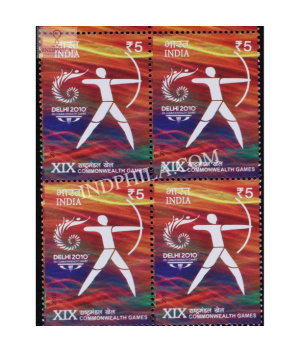 India 2010 Xix Commonwealth Games Archery Mnh Block Of 4 Stamp