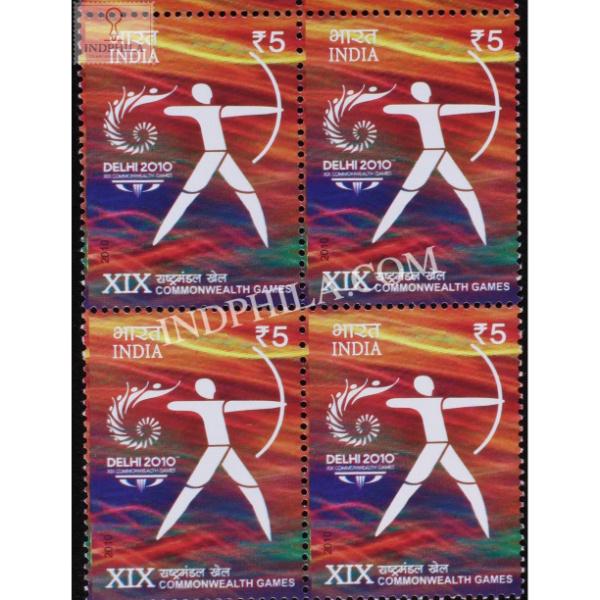 India 2010 Xix Commonwealth Games Archery Mnh Block Of 4 Stamp