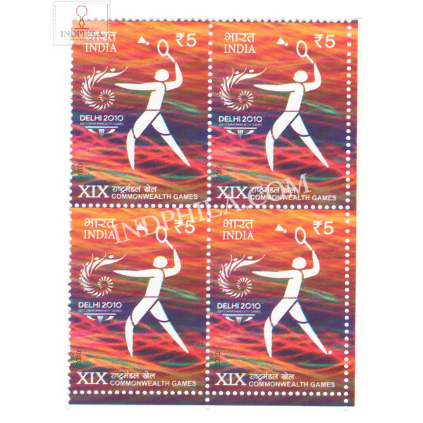 India 2010 Xix Commonwealth Games Tennis Mnh Block Of 4 Stamp
