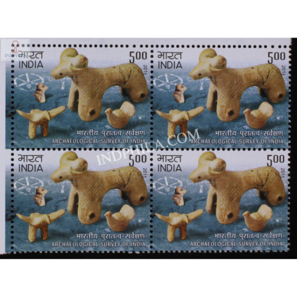 India 2011 Archaeological Survey Of India Animals Clay Models Mnh Block Of 4 Stamp