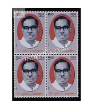 India 2011 V Subbiah Mnh Block Of 4 Stamp