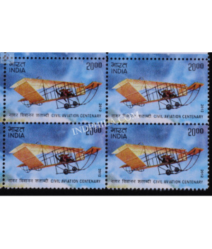 India 2012 100 Years Of Civil Aviation First Commercial Flight S1 Mnh Block Of 4 Stamp