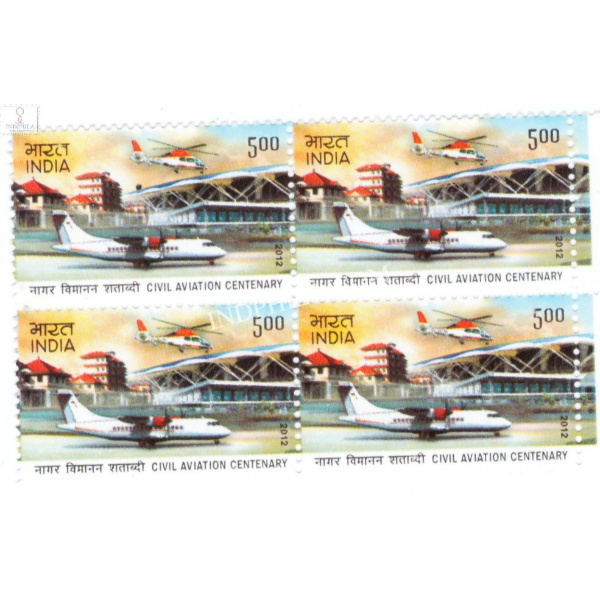 India 2012 100 Years Of Civil Aviation First Commercial Flight S2 Mnh Block Of 4 Stamp