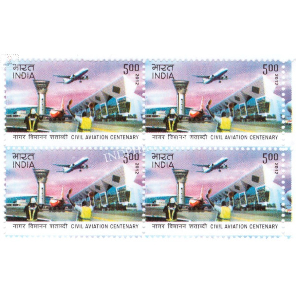 India 2012 100 Years Of Civil Aviation First Commercial Flight S4 Mnh Block Of 4 Stamp