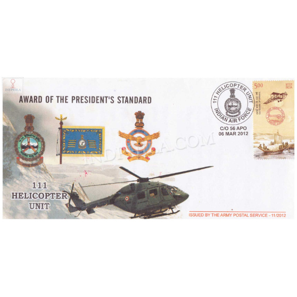 India 2012 Award Of The Presidents Standard 111 Helicopter Unit Army Postal Cover