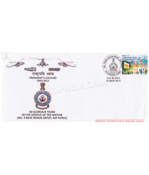 India 2013 No 3 Base Repair Depot Air Force Presidents Colours Army Postal Cover
