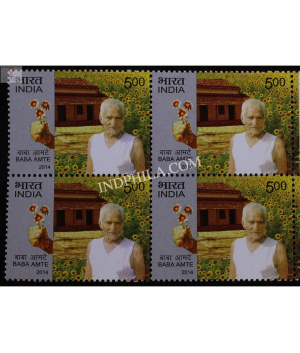 India 2014 Baba Amte Mnh Block Of 4 Stamp