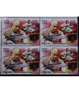 India 2014 Indian Musicians Ali Akbar Khan Mnh Block Of 4 Stamp