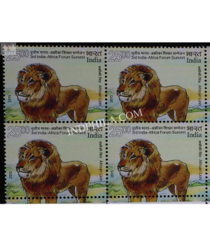 India 2015 3rd India Africa Forum Summit African Lion Mnh Block Of 4 Stamp
