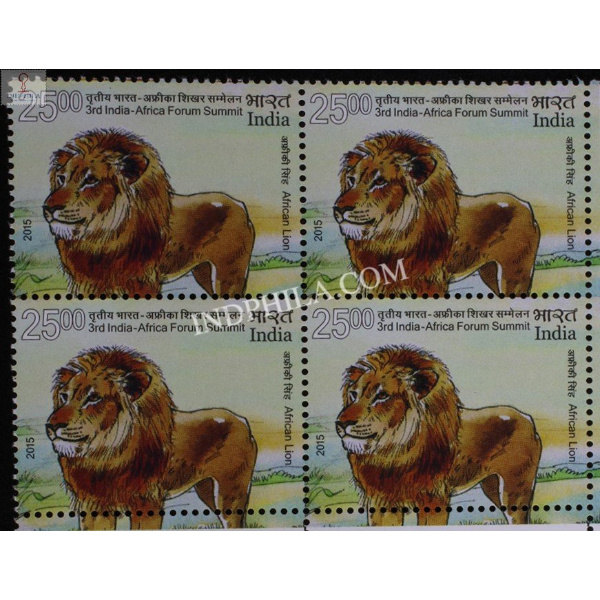 India 2015 3rd India Africa Forum Summit African Lion Mnh Block Of 4 Stamp