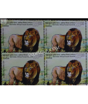 India 2015 3rd India Africa Forum Summit Indian Lion Mnh Block Of 4 Stamp
