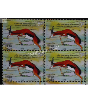 India 2015 3rd India Africa Forum Summit Thomsons Gazelle Mnh Block Of 4 Stamp