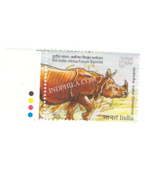 India 2015 3rd India Africa Forum Summit One Horned Rhino Mnh Single Traffic Light Stamp