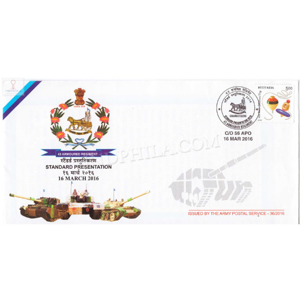 India 2016 43 Armoured Regiment Standard Presentation Army Postal Cover
