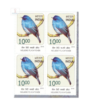 India 2016 Near Threatened Birds Nilgiri Flycatcher Mnh Block Of 4 Stamp