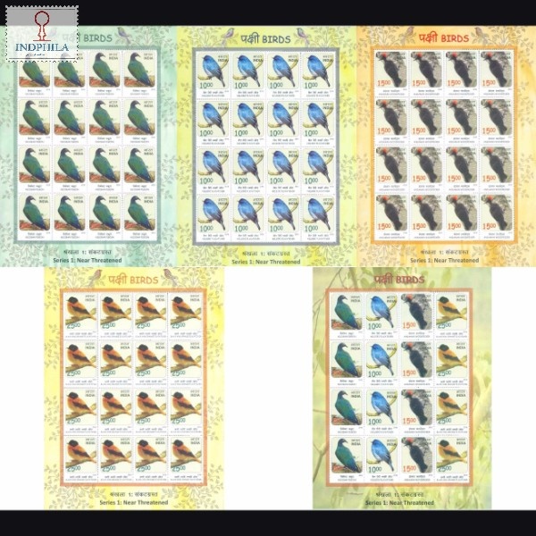 India 2016 Near Threatned Birds Set Of 5 Mnh Sheetlet