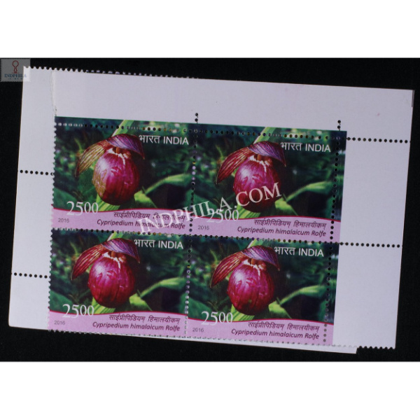 India 2016 Orchids Cypripedium Himalaya Mnh Block Of 4 Stamp