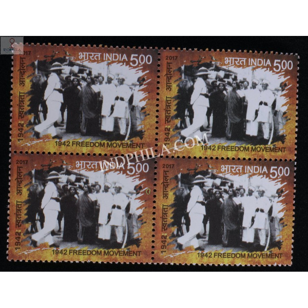 India 2017 1942 Freedom Movement S8 Mnh Block Of 4 Stamp