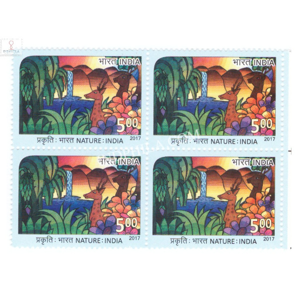 India 2017 Nature India Deer Mnh Block Of 4 Stamp