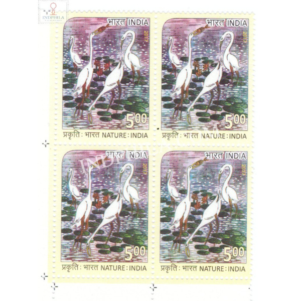 India 2017 Nature India Storks Mnh Block Of 4 Stamp