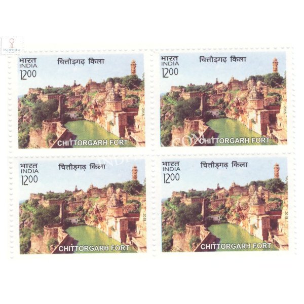 India 2018 Unesco World Heritage Sites In India Forts Chittorgarh Fort Mnh Block Of 4 Stamp