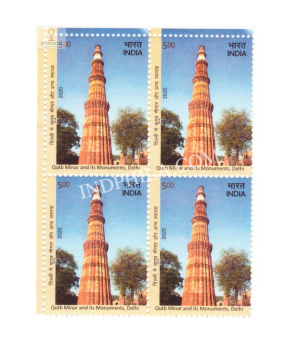 India 2020 Unesco World Heritage Sites In India Cultural Sites Qutb Minar Mnh Block Of 4 Stamp