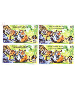 India 2022 2nd International Tiger Forum Mnh Block Of 4 Stamp