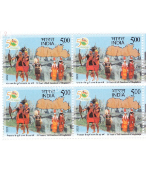 India 2022 Golden Jubilee Of Statehood Of Meghalaya Mnh Block Of 4 Stamp