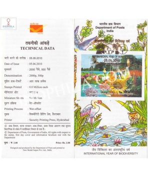 International Year Of Biodiversity Miniature Sheet Brochure With First Day Cancelation 2010