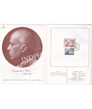 Nehru Mourning Issue National Leader And First Prime Minister Of India Brochure With First Day Cancelation 1964