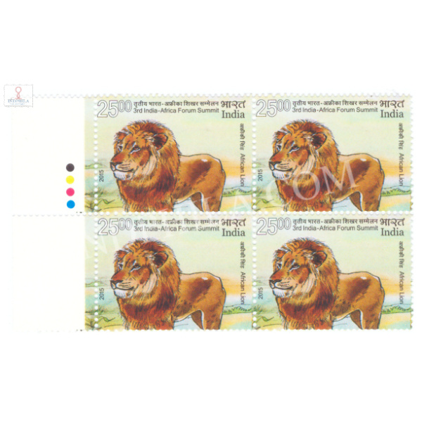 India 2015 3rd India Africa Forum Summit African Lion Mnh Block Of 4 Traffic Light Stamp