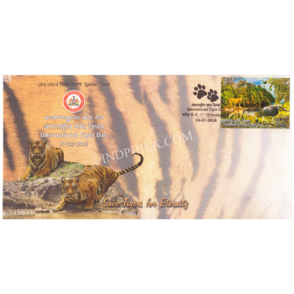 India 2018 Unususal Special Cover Of International Tiger Day With Hot Foil Embosed Was Released On 29th July 2018 Bandipur