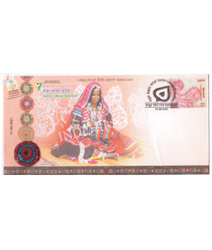 India 2021 Gi Tag Special Cover Of Sandur Lambani Embroidery Unususal Cover With A Real Pices Of Embrodery Work Affixed Was Released On 31st August 2021 Sandur Karnataka