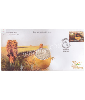 India 2022 Gi Tag Special Cover Of Wayanad Jeerakasala Rice Unususal Cover With A Real Rice Affixed Was Released On 17th June 2022 Kerala