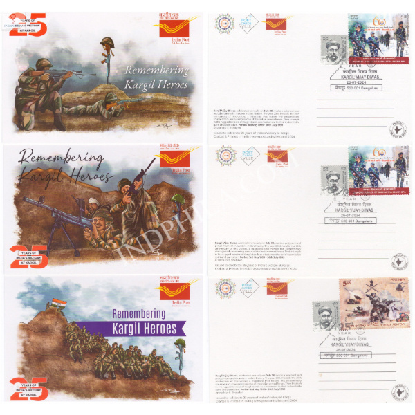 Kargil Vijay Diwas Set Of 3 Cancelled Post Card