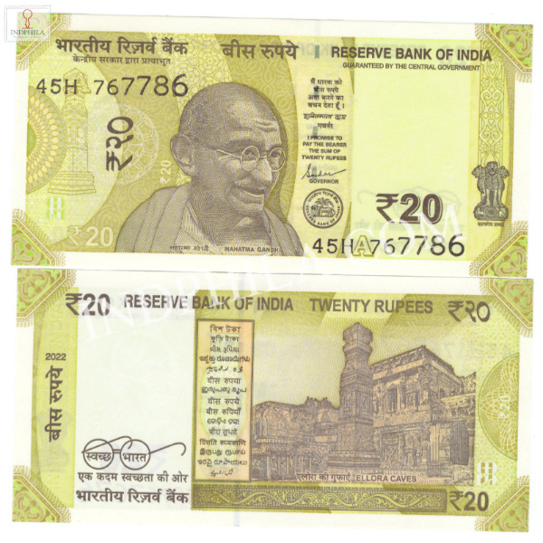 20 Rupees Note Shakti Kanta Das Governor Inset A 2022 Holy No Ending with 786_UNC