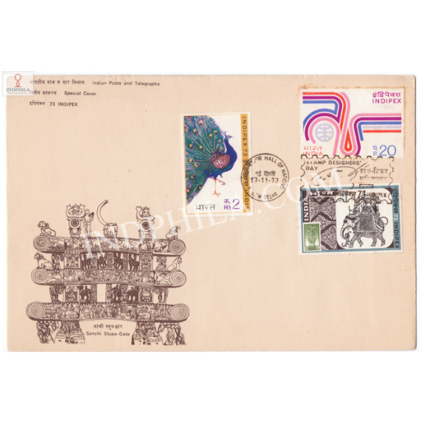 India 1973 Special Cover Of 1973 Indipex Sachi Stupa Gate 1973 With Stamp Designers Day Cancellation