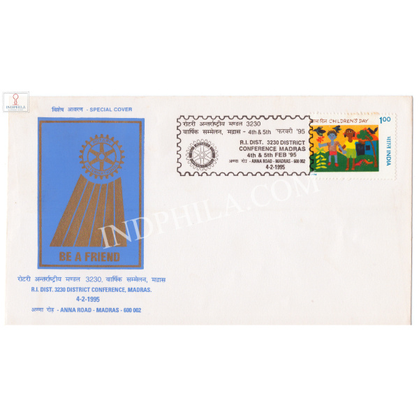 India 1995 Special Cover Of Rotary International District Conference Madras 1995