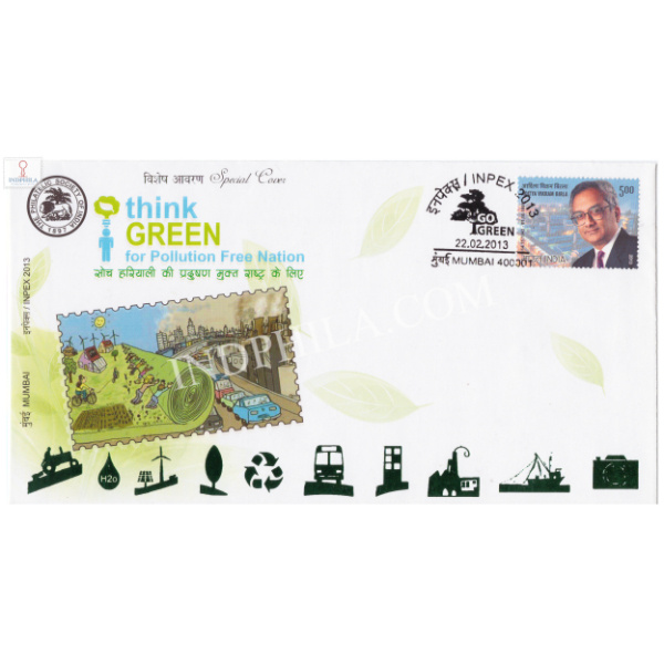 India 2013 Special Cover Of Inpex 2013 Think Green For Pollution Free Nation Mumbai