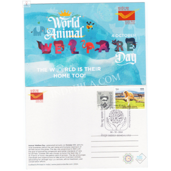 Picture Post Card of World Animal Welfare Day Cancelled (Stamp May Differ)