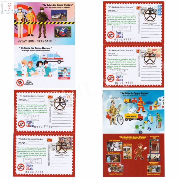 We Salute the Corona Warriors Set of 4 Picture Post with Gold Colour Special Cancellation