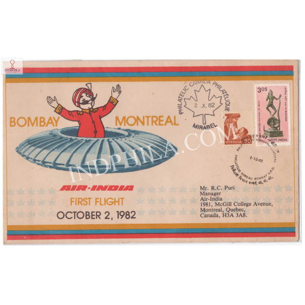 Air India First Flight Cover Bombay Montreal 1982