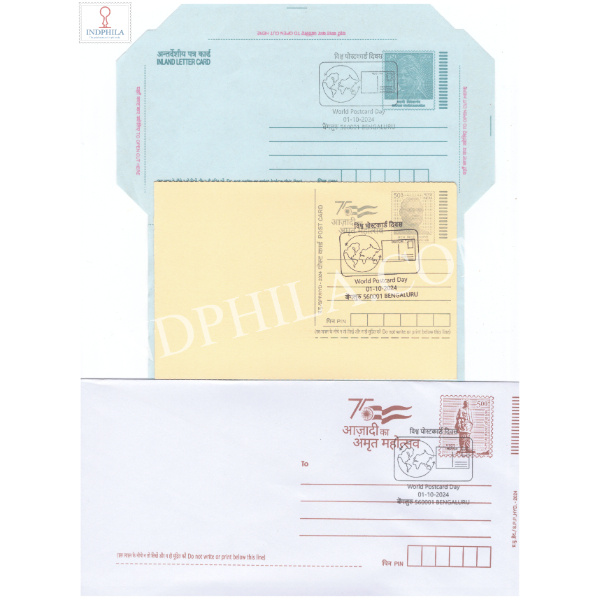 Special Cancellation Celebrating World Postcard Day on Postal Stationery Postcard Inland Letter and Envelope