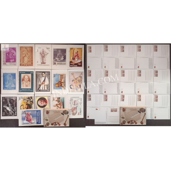 Picture Postcard on Carnatic Musicians Set of 16 cards Affied with Stamps